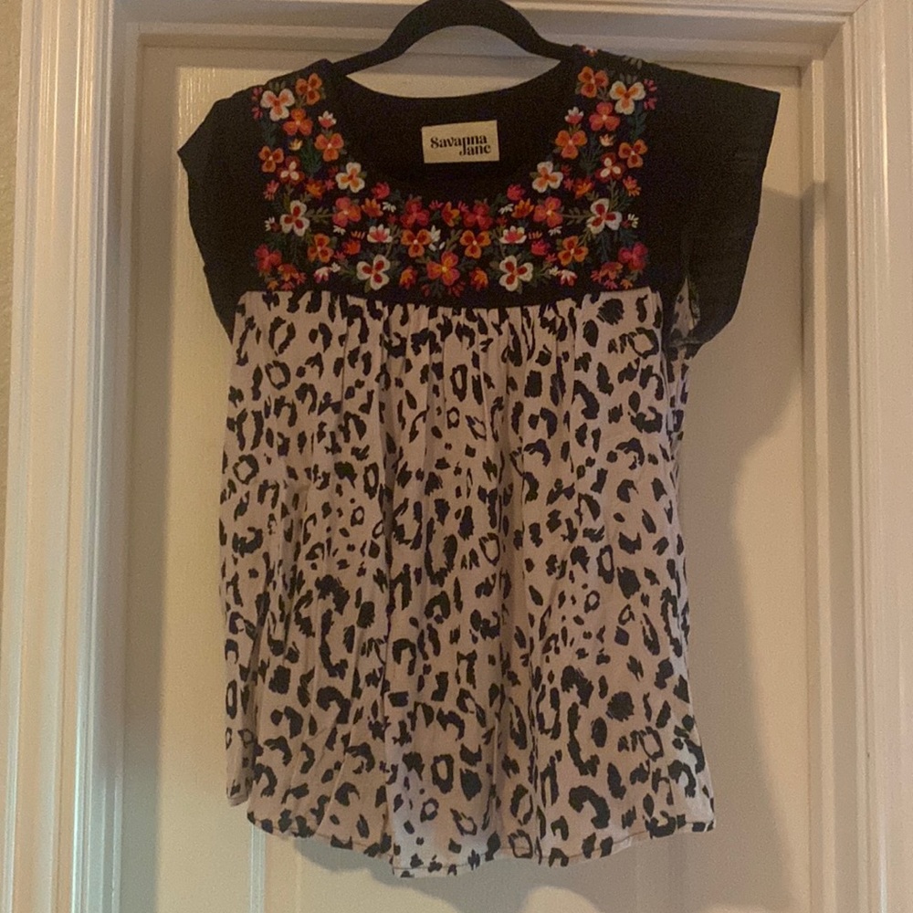 Savanna Jane Leopard/Embroidered Top